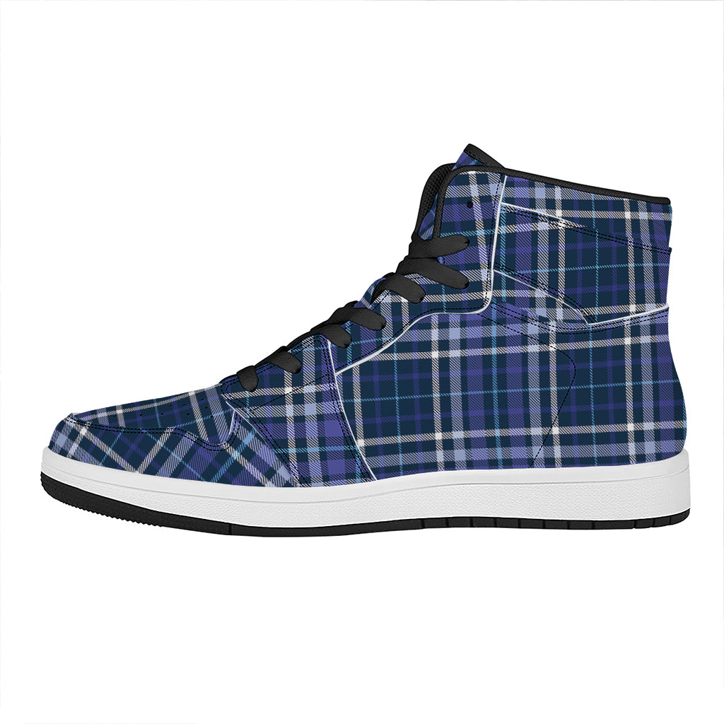 Blue Border Tartan Pattern Print High Top Leather Sneakers