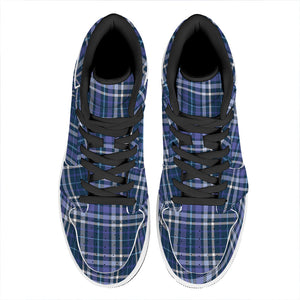 Blue Border Tartan Pattern Print High Top Leather Sneakers