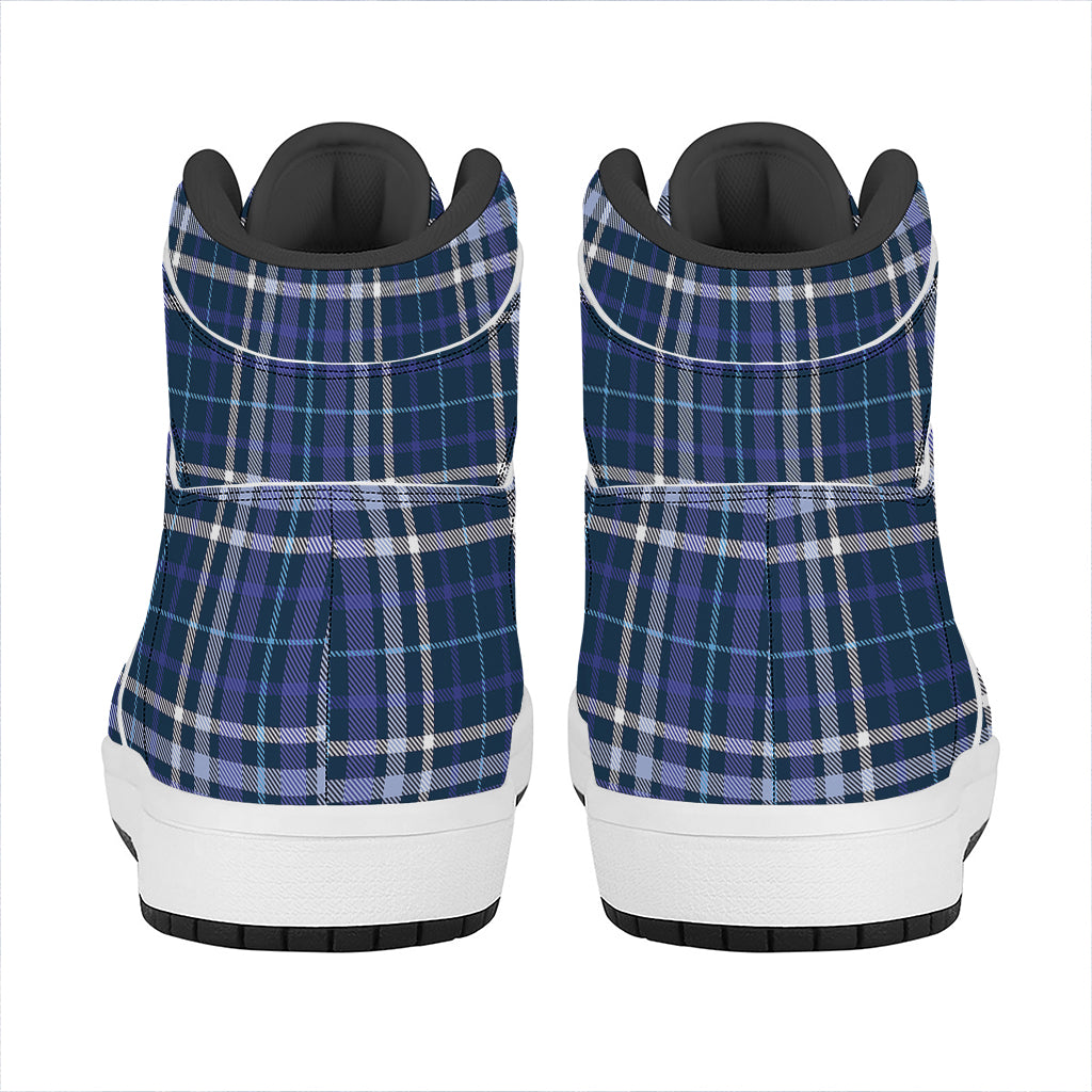 Blue Border Tartan Pattern Print High Top Leather Sneakers