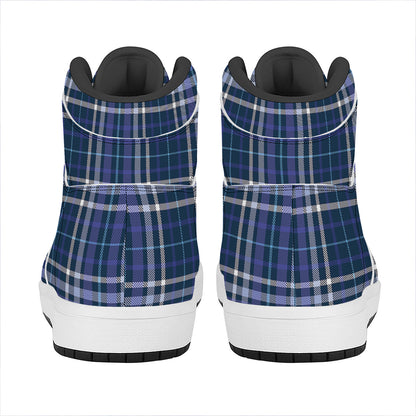 Blue Border Tartan Pattern Print High Top Leather Sneakers
