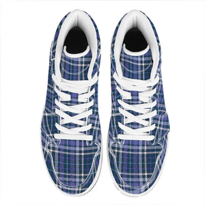 Blue Border Tartan Pattern Print High Top Leather Sneakers