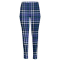 Blue Border Tartan Pattern Print High-Waisted Pocket Leggings