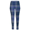 Blue Border Tartan Pattern Print High-Waisted Pocket Leggings