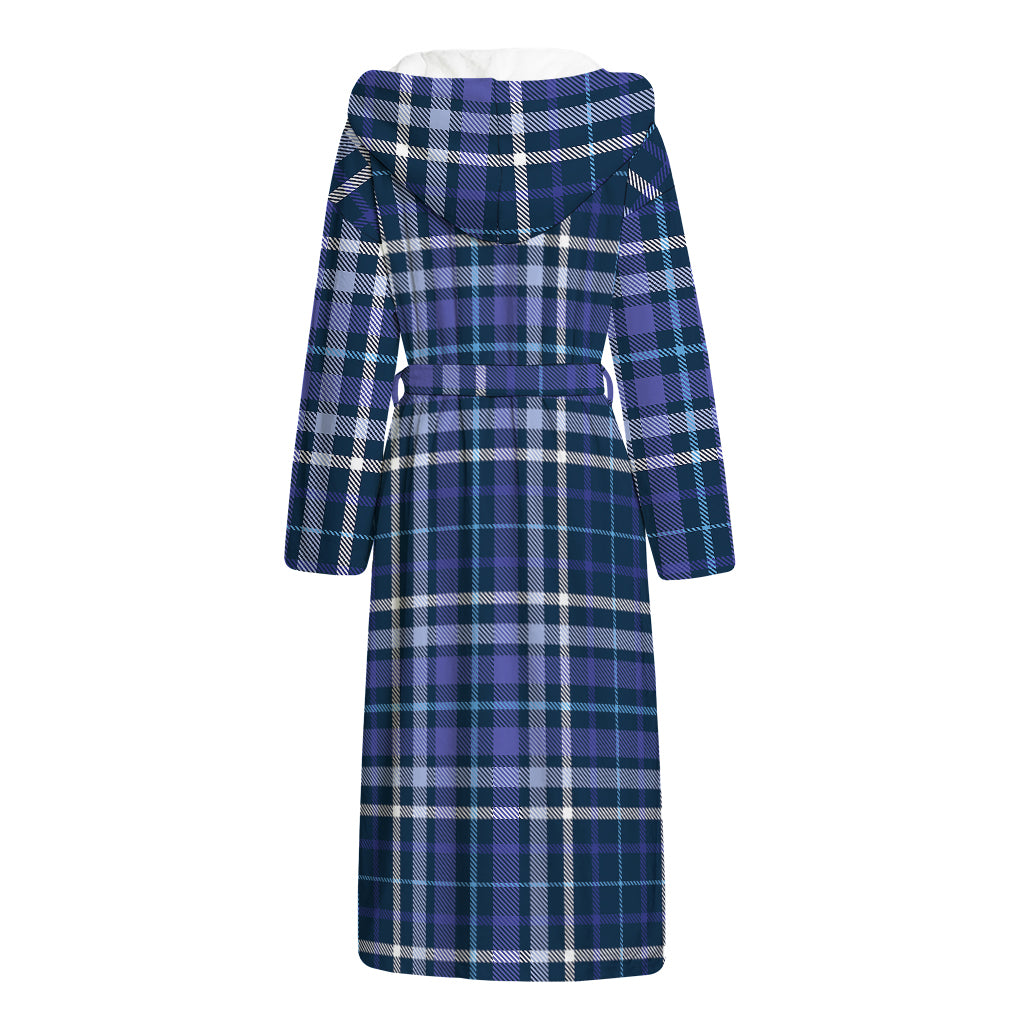 Blue Border Tartan Pattern Print Hooded Bathrobe