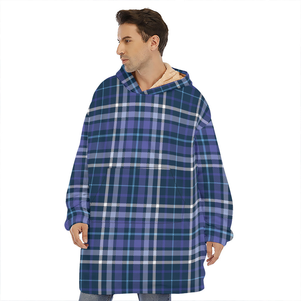 Blue Border Tartan Pattern Print Hoodie Blanket