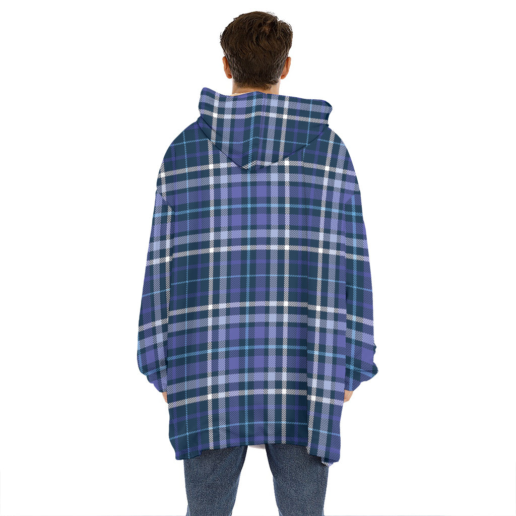 Blue Border Tartan Pattern Print Hoodie Blanket