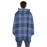 Blue Border Tartan Pattern Print Hoodie Blanket