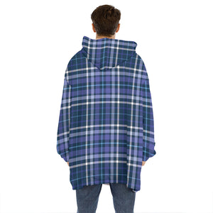 Blue Border Tartan Pattern Print Hoodie Blanket