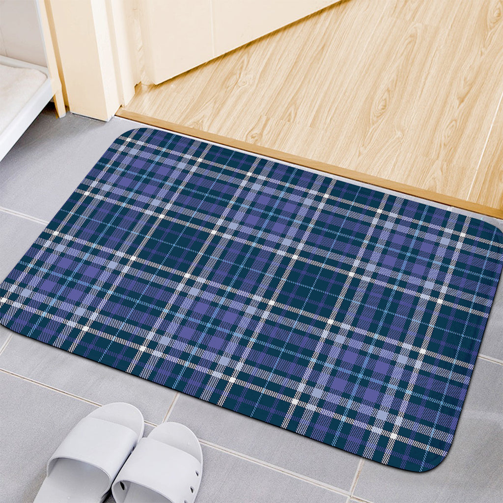 Blue Border Tartan Pattern Print Indoor Door Mat