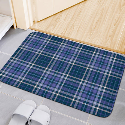 Blue Border Tartan Pattern Print Indoor Door Mat