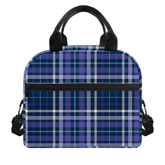 Blue Border Tartan Pattern Print Insulated Lunch Bag