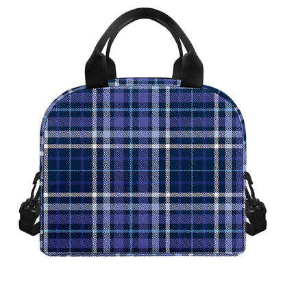 Blue Border Tartan Pattern Print Insulated Lunch Bag