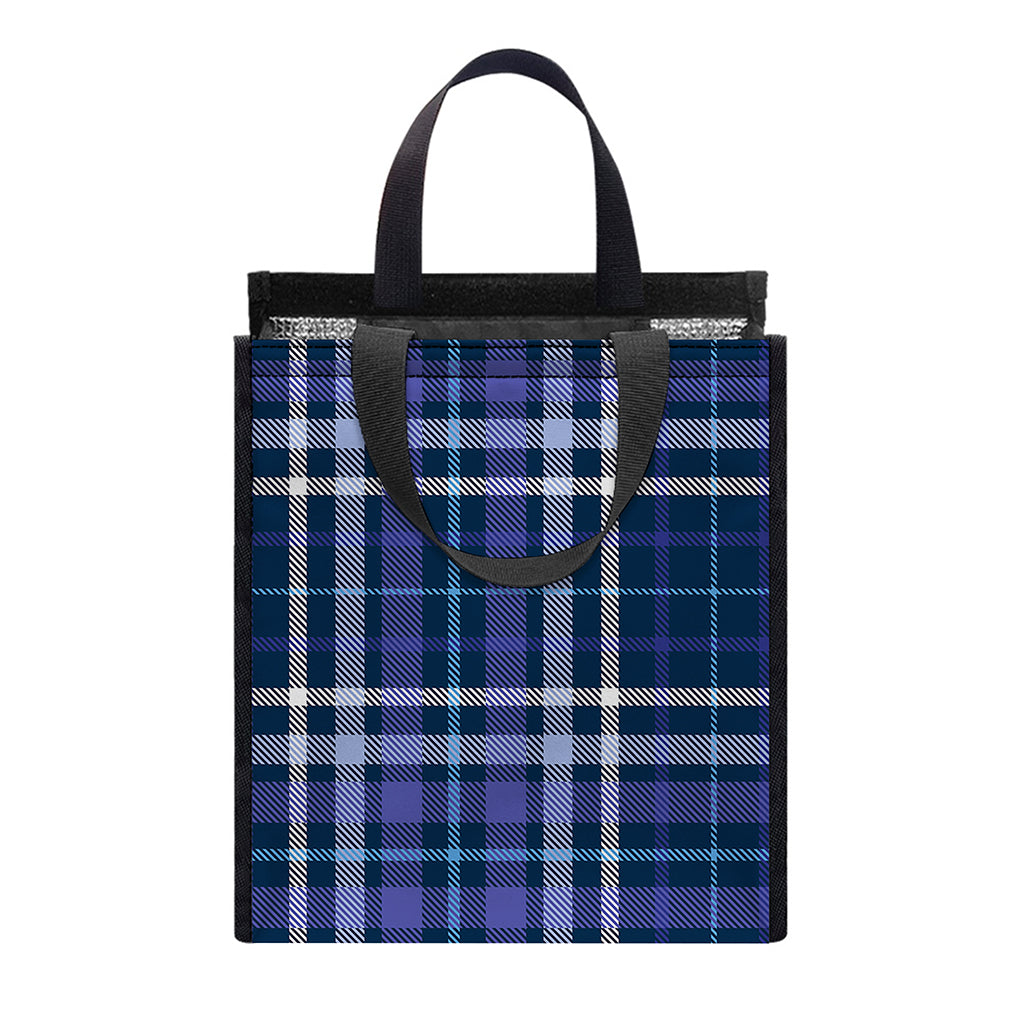 Blue Border Tartan Pattern Print Insulated Lunch Tote