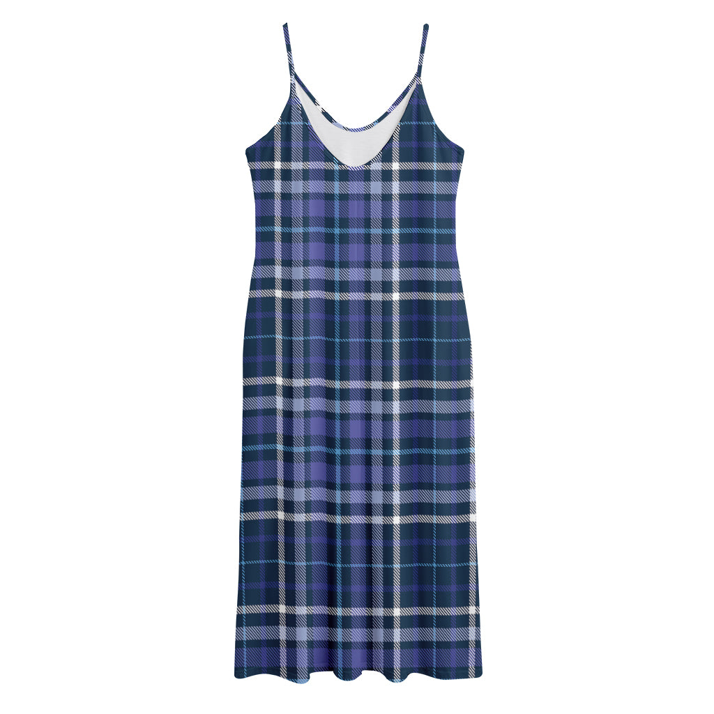 Blue Border Tartan Pattern Print Jersey Midi Cami Dress