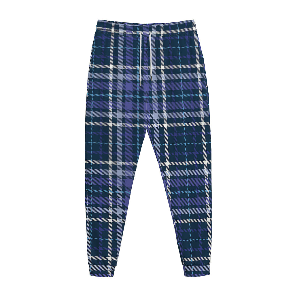 Blue Border Tartan Pattern Print Jogger Pants