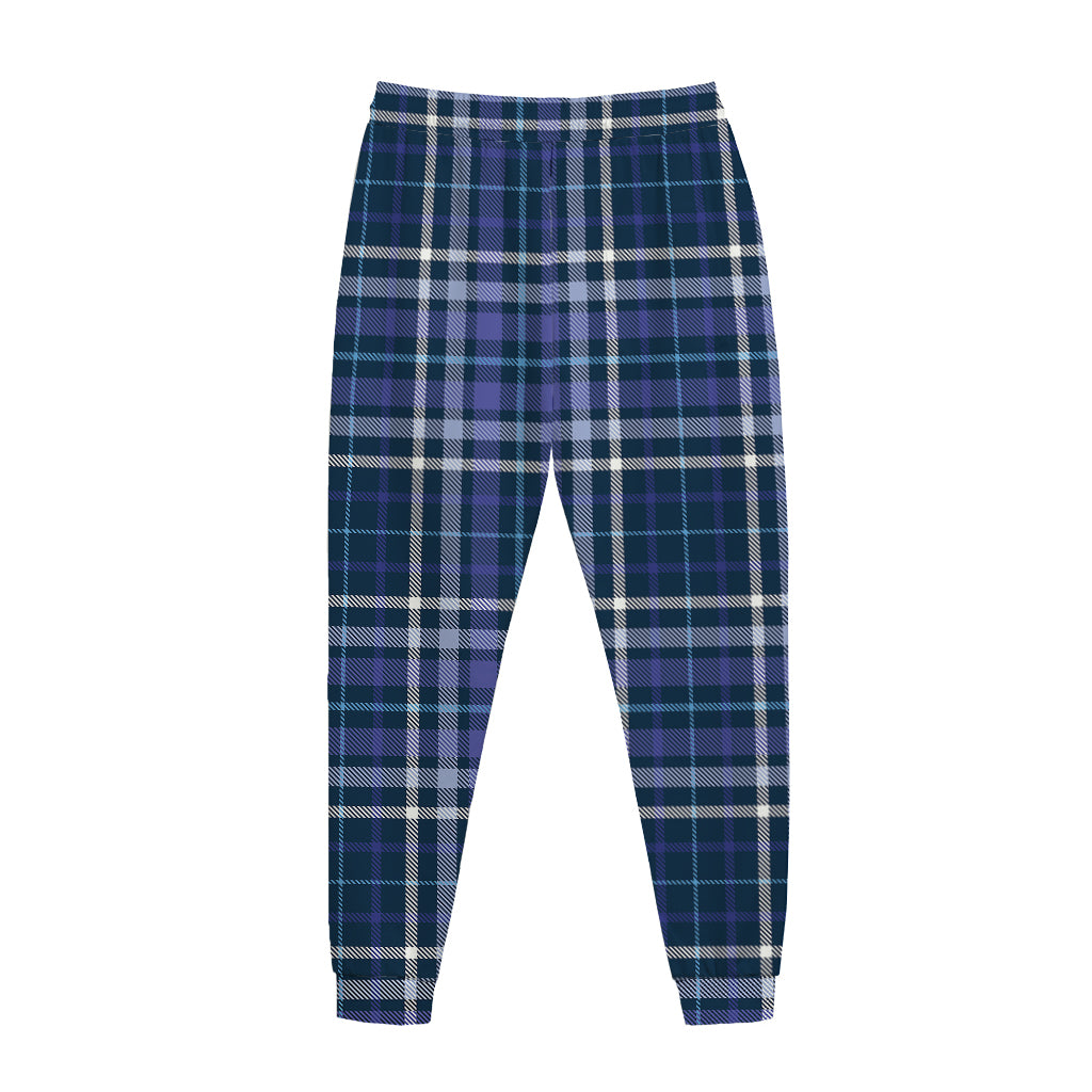 Blue Border Tartan Pattern Print Jogger Pants