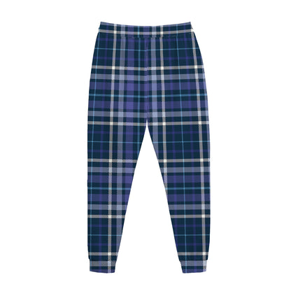 Blue Border Tartan Pattern Print Jogger Pants