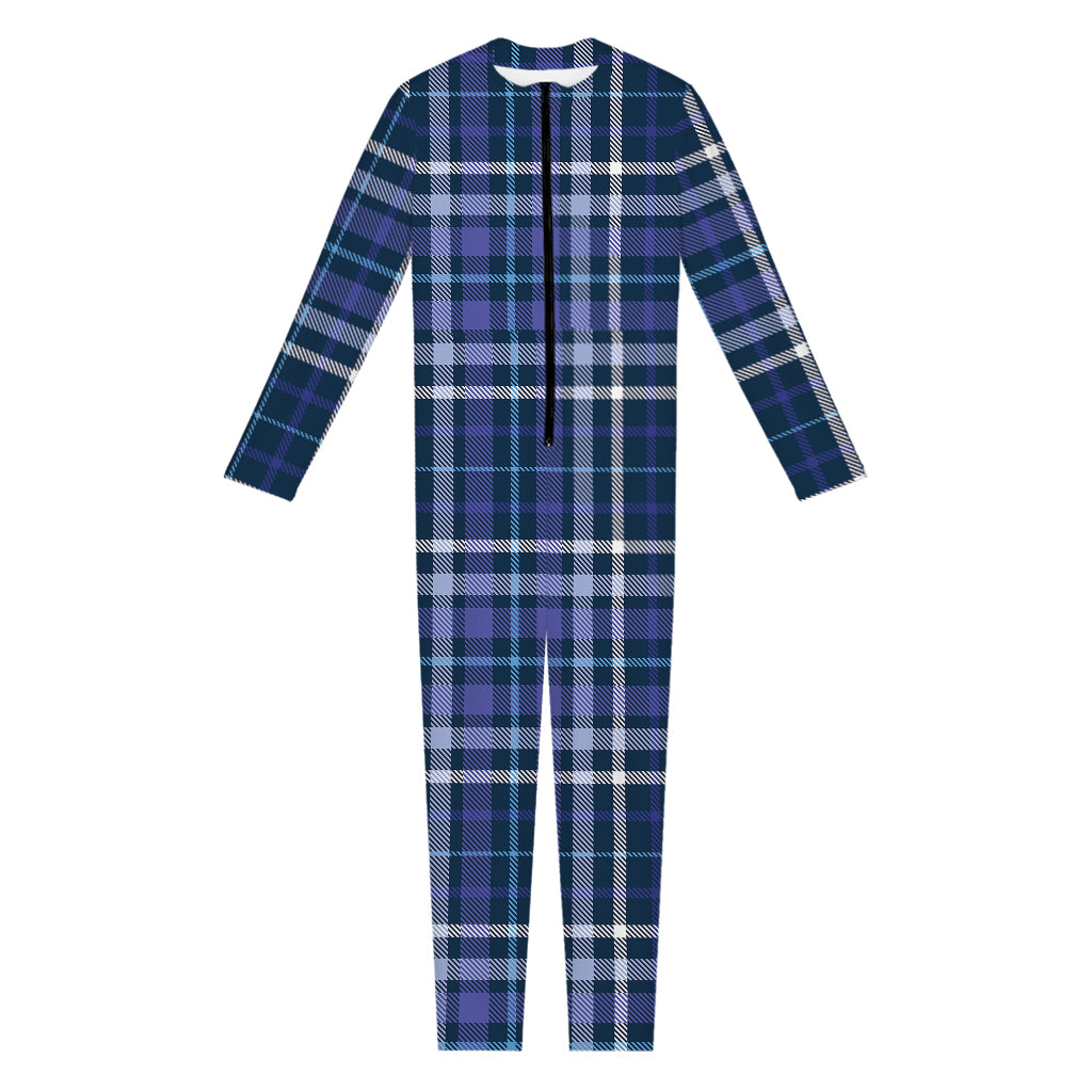 Blue Border Tartan Pattern Print Jumpsuit