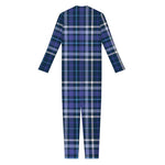 Blue Border Tartan Pattern Print Jumpsuit