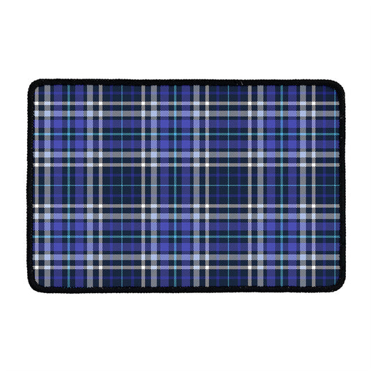 Blue Border Tartan Pattern Print Kitchen Mat