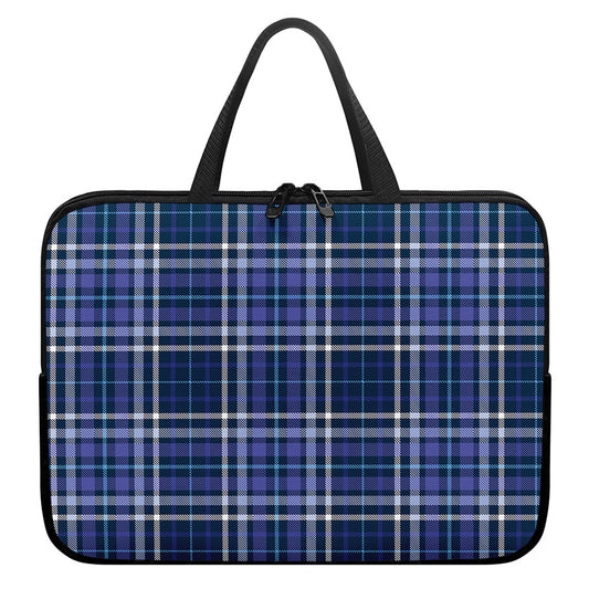 Blue Border Tartan Pattern Print Laptop Sleeve With Handle