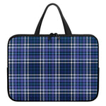 Blue Border Tartan Pattern Print Laptop Sleeve With Handle