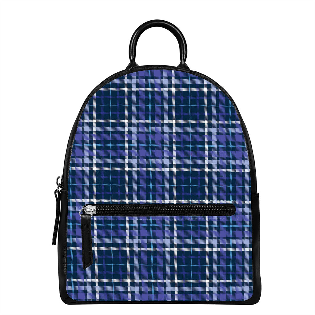 Blue Border Tartan Pattern Print Leather Backpack