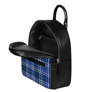 Blue Border Tartan Pattern Print Leather Backpack