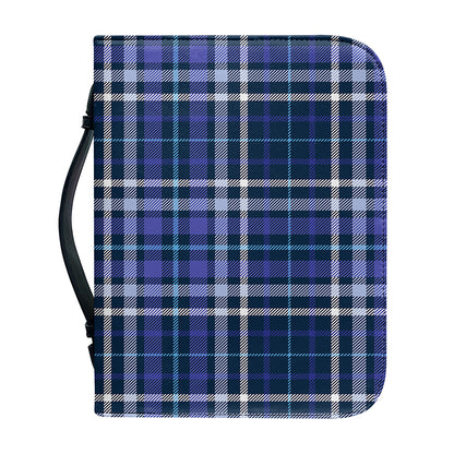 Blue Border Tartan Pattern Print Leather Bible Cover