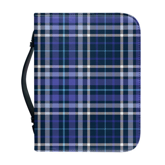 Blue Border Tartan Pattern Print Leather Bible Cover