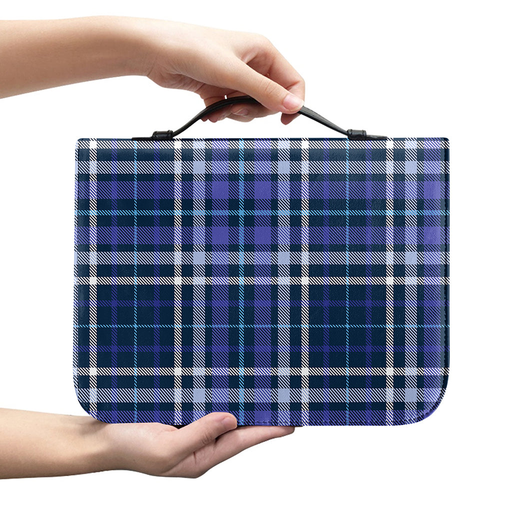 Blue Border Tartan Pattern Print Leather Bible Cover