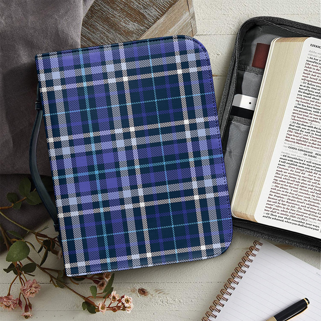 Blue Border Tartan Pattern Print Leather Bible Cover