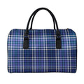 Blue Border Tartan Pattern Print Leather Duffel Bag