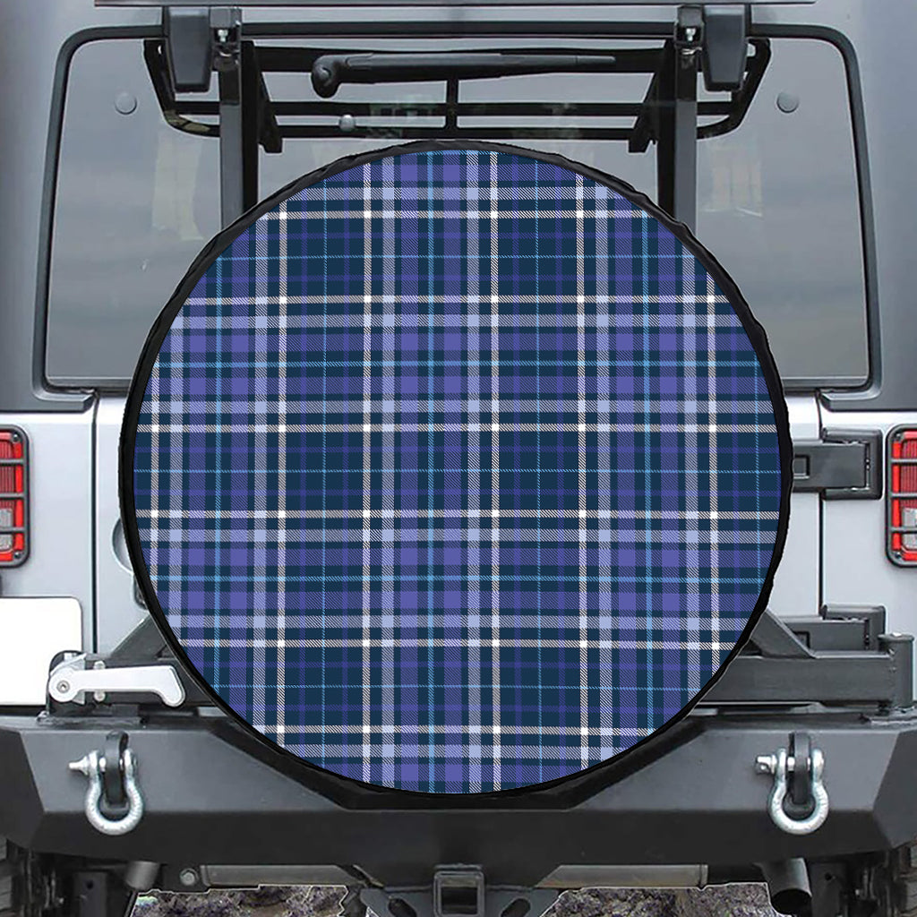 Blue Border Tartan Pattern Print Leather Spare Tire Cover