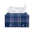 Blue Border Tartan Pattern Print Leather Tissue Box Cover