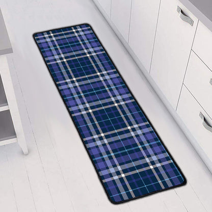 Blue Border Tartan Pattern Print Long Kitchen Mat