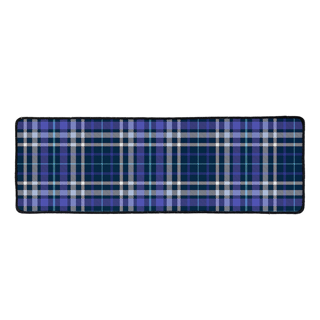 Blue Border Tartan Pattern Print Long Kitchen Mat