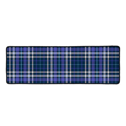 Blue Border Tartan Pattern Print Long Kitchen Mat
