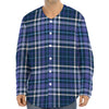 Blue Border Tartan Pattern Print Long Sleeve Baseball Jersey