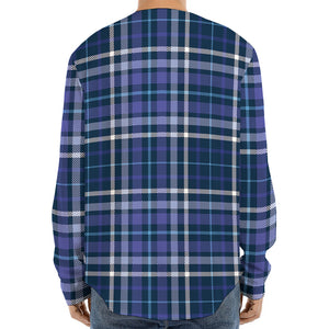 Blue Border Tartan Pattern Print Long Sleeve Baseball Jersey