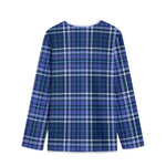 Blue Border Tartan Pattern Print Long Sleeve Short Coat