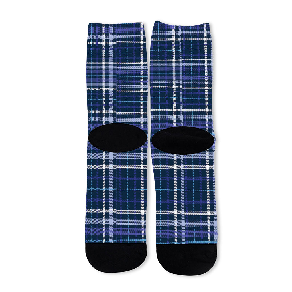 Blue Border Tartan Pattern Print Long Socks