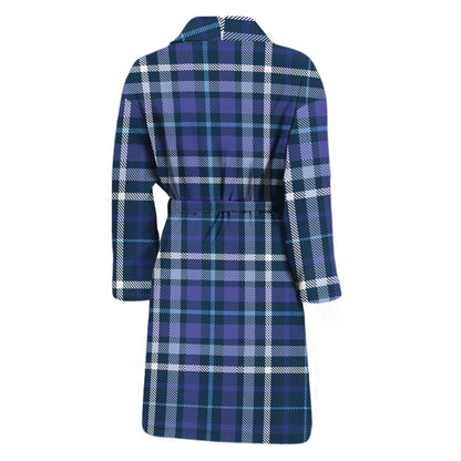 Blue Border Tartan Pattern Print Men's Bathrobe