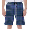 Blue Border Tartan Pattern Print Men's Beach Shorts