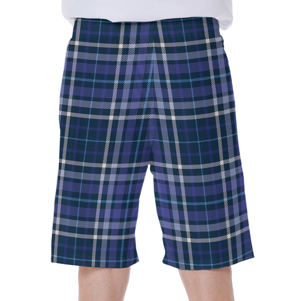 Blue Border Tartan Pattern Print Men's Beach Shorts