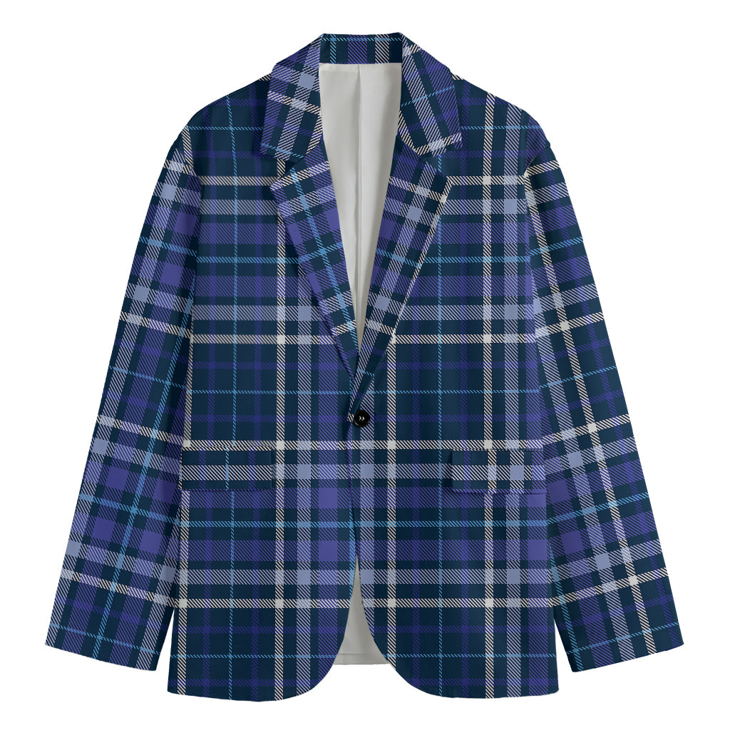 Blue Border Tartan Pattern Print Men's Blazer