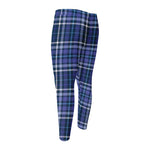 Blue Border Tartan Pattern Print Men's Compression Pants