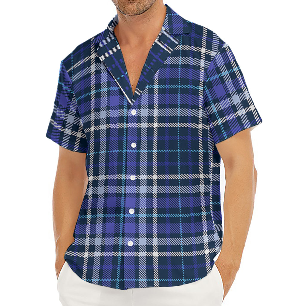 Blue Border Tartan Pattern Print Men's Deep V-Neck Shirt