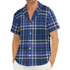 Blue Border Tartan Pattern Print Men's Deep V-Neck Shirt