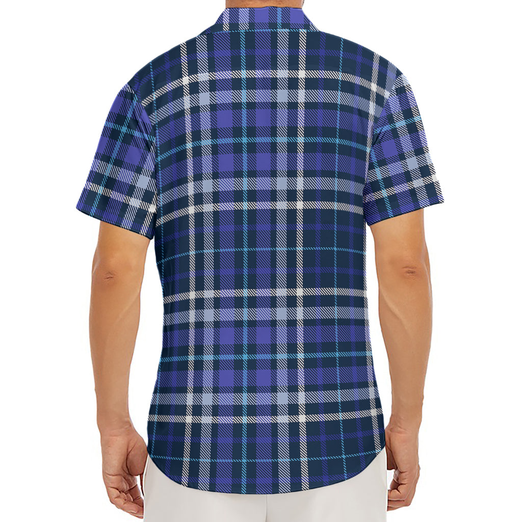 Blue Border Tartan Pattern Print Men's Deep V-Neck Shirt